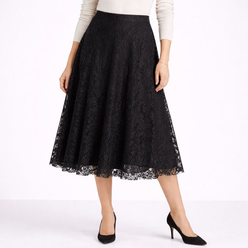 New Coin 1804 Lace Raw Hem Career Skirt Black S